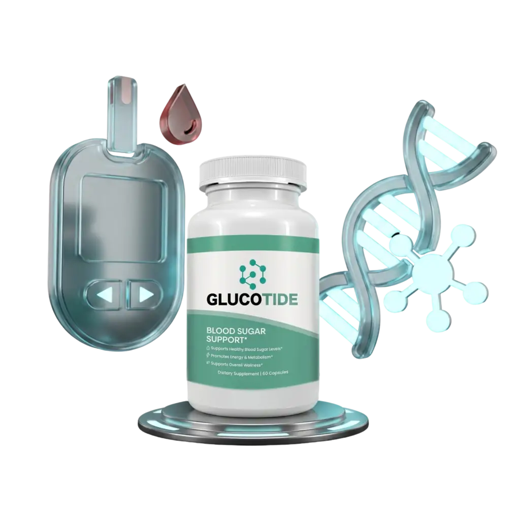 Glucotide daily blood sugar and metabolic support capsules with blood glucose monitor and DNA strand